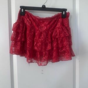 🚨SOLD🚨Elegant Red Lace Ruffle Skirt